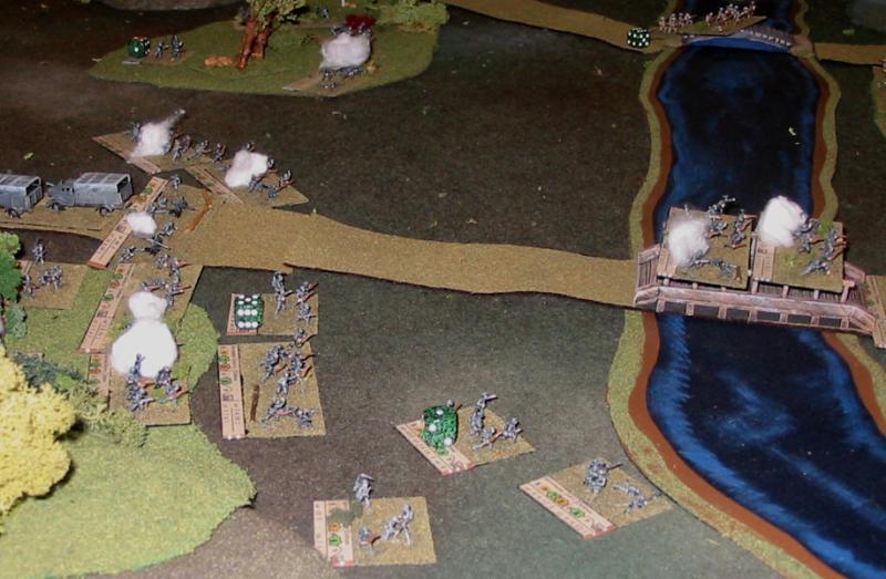 Figure 3: infantry pushing across the Meuse As the game master, there were three surprising and gratifying occurances during the game.