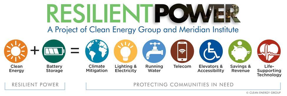 RESILIENT POWER LEADERSHIP INITIATIVE LEADERSHIP GRANT AWARDS APRIL 2018 The Resilient Power Project, a joint initiative of Clean Energy Group and Meridian Institute, is working to deploy solar PV