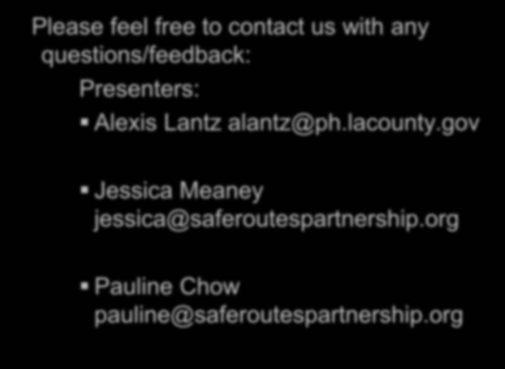 questions/feedback: Presenters: Alexis Lantz