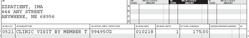 Claim is billed on the F-T-F visit date (MPFS is $156.