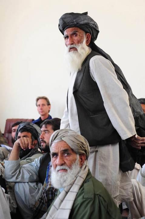 An Afghan elder speaks during a shura at the Joint District Community Center, Dec.