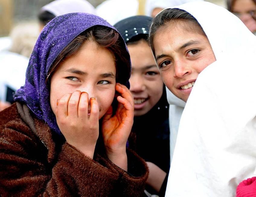 Girls from the district of Khawja Omari participate in classes being held outside at the all-girls school.