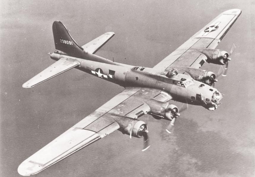 B-17 Flying Fortress bomber, showing the gunner