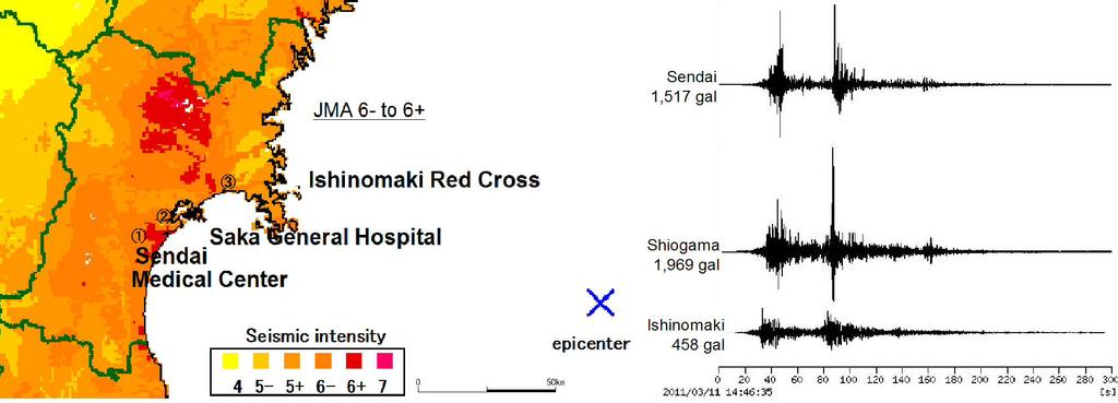 A historical largest earthquake with M9.0 in Japan occurred approximately 24km in depth of off Miyagi Prefecture coat line (Epicenter: 38.1 degrees N, 142.