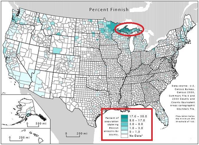 Look Beyond East & West Coasts Finnish-American Culture Michigan has highest percentage and number of Finnish-Americans in the U.S. (70-100,000).