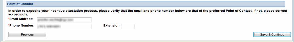 3.2.5 Enrollment Step 1 Point of Contact Section The EP must verify the current contact Email Address and Phone Number on file.