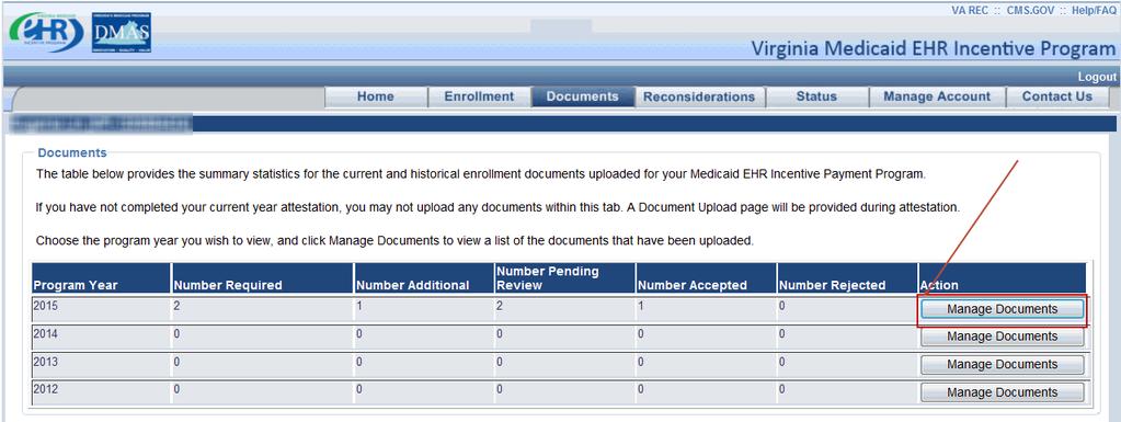 4 Documents Tab When the provider clicks the Documents tab, the Documents Home page is displayed.
