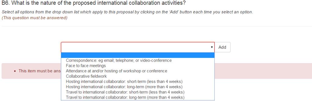 B6 What is the nature of the proposed international collaboration activities?