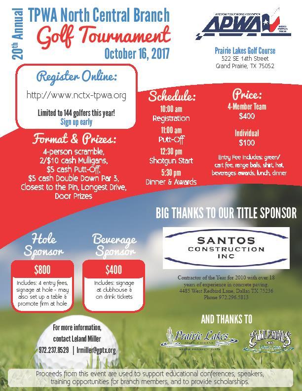 TPWA North Central Branch- Golf Tournament Save-the-Date!