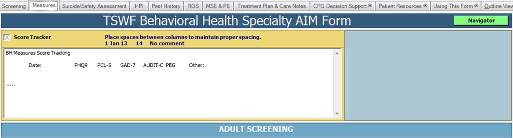 Measures Tab Order of screenings matches what s