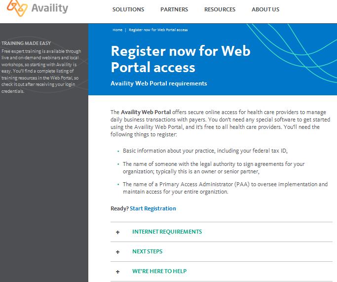 Availity Portal The registration process is easy.