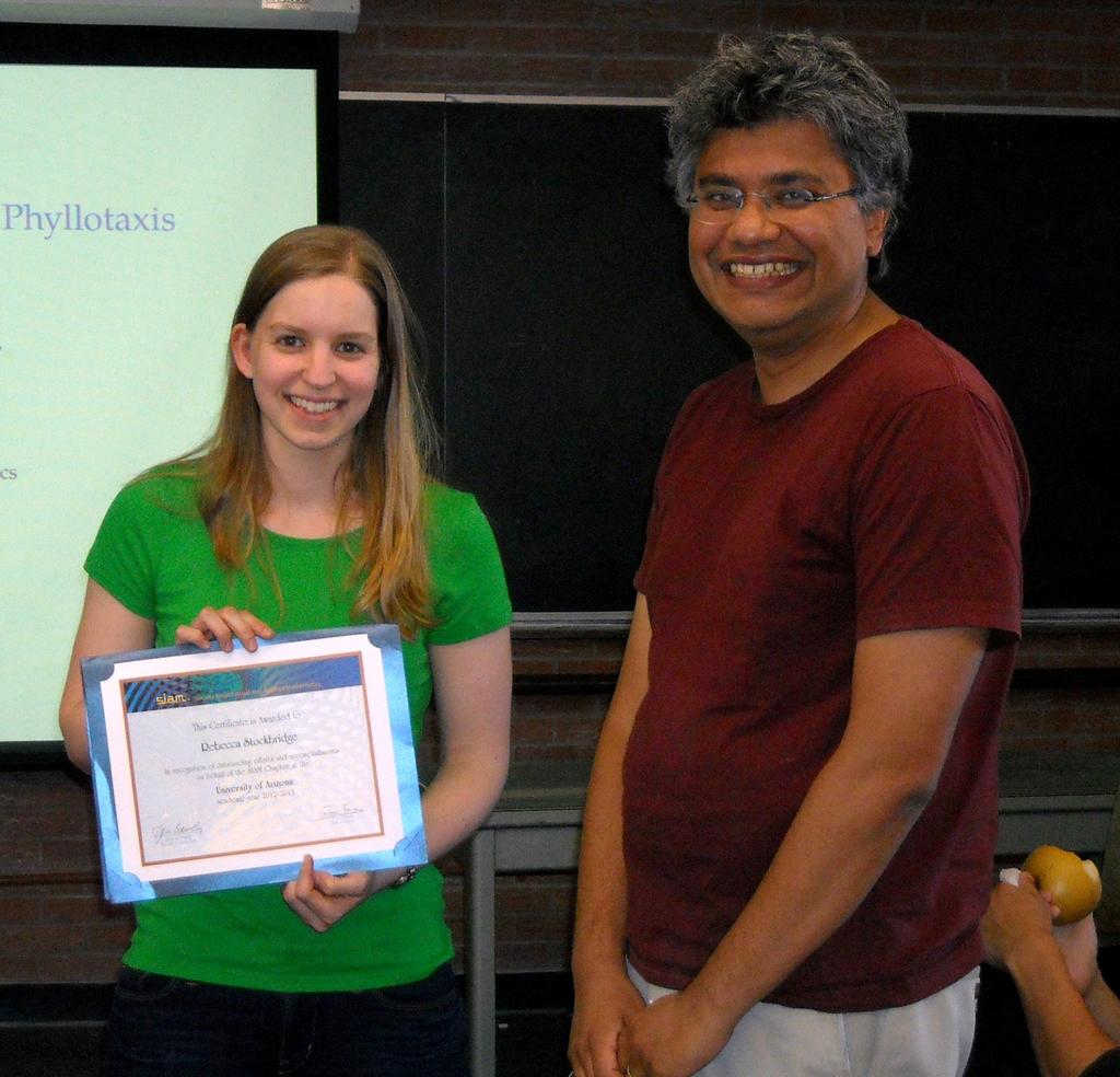 The SIAM Student Chapter Certificate of Recognition was presented to