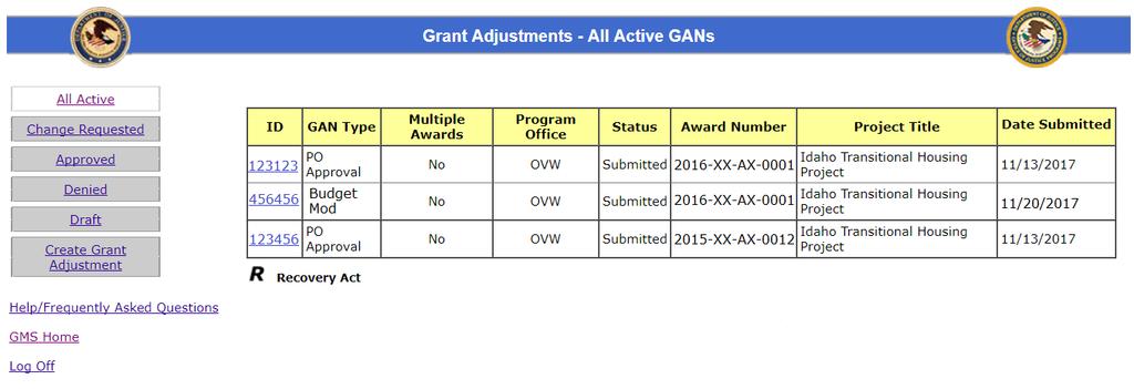 Grant Adjustment Homepage All Active 1.