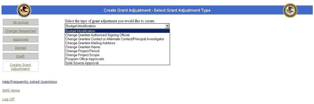 Creating a Grant Adjustment