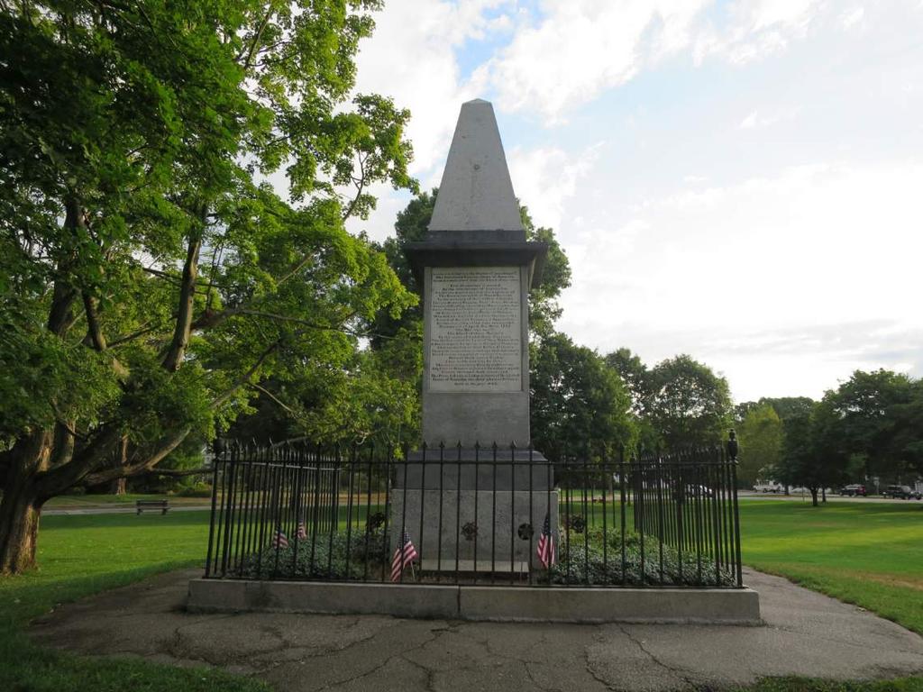 When the firing was over, 8 rebel militia fell dead or mortally wounded, and 10 were wounded. Only one British soldier was wounded. This monument considered the oldest memorial to the Revolution.