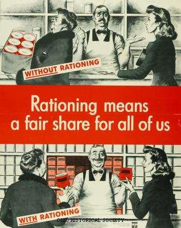 Rationing: Government controlled food & products distribution