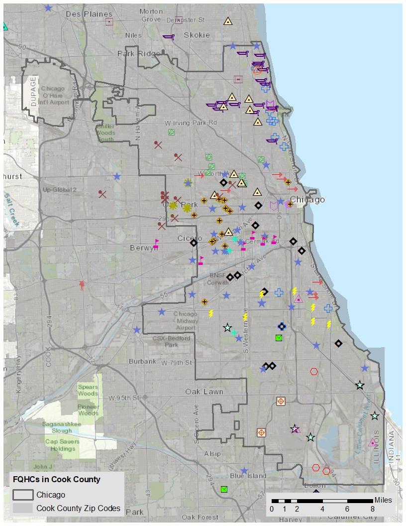 FQHC Locations in Cook County Access to primary care is generally available through federally qualified