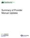 Summary of Provider Manual Updates