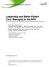 Leadership and Better Patient Care: Managing in the NHS