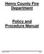 Henry County Fire Department Policy and Procedure Manual