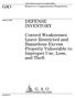 GAO DEFENSE INVENTORY. Control Weaknesses Leave Restricted and Hazardous Excess Property Vulnerable to Improper Use, Loss, and Theft
