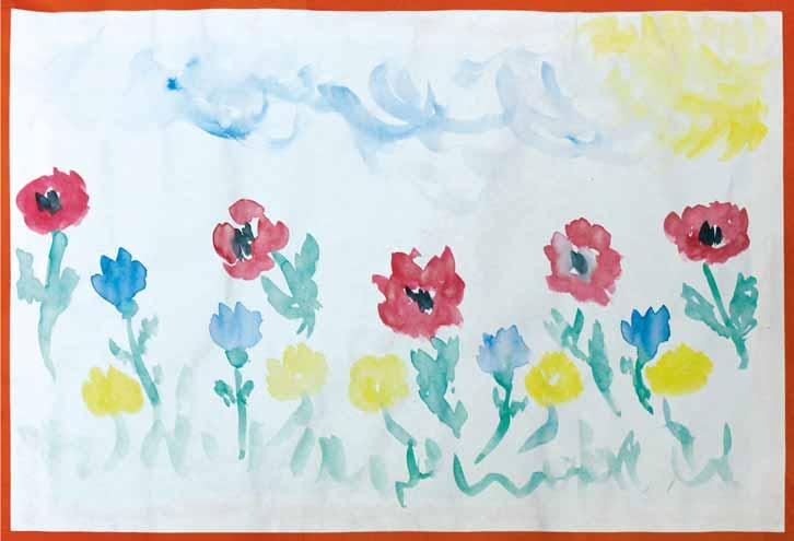 An adult female patient created this painting, entitled Even in the Dark Flowers Grow, during therapeutic rehabilitation. some patients have moved for weeks, said Ms. Palma. It s an achievement.
