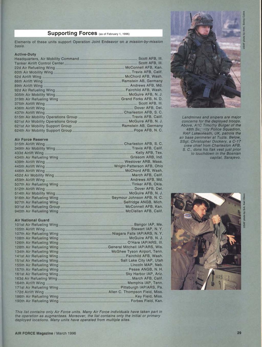 Supporting Forces (as of February 1, 1996) Elements of these units support OrritiMIMPIPPRIsion-by-missi basis. Active-Duty Headquarters, Air Mobility Command Scott AFB, Ill.