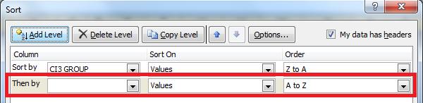 7. Click Add Level again to display a second row of sorting criteria. 8.