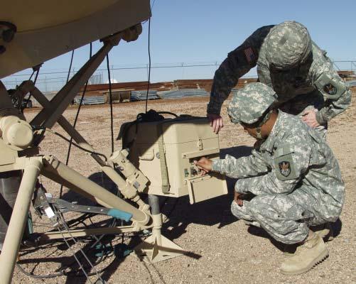We see it first and warn the defenders as well as warning units Top, Soldiers with 1st Space Company, 1st Space Battalion set up an antennae that support the Joint Tactical Ground Station.