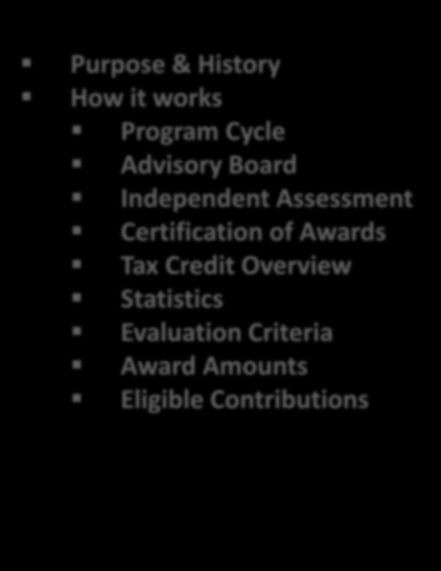 Certification of Awards Tax Credit Overview