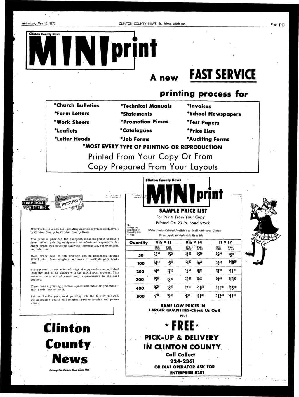 Wednesday, May, 1970 Clinton County News CLINTON COUNTY NEWS, St. Johns, Michigan i?