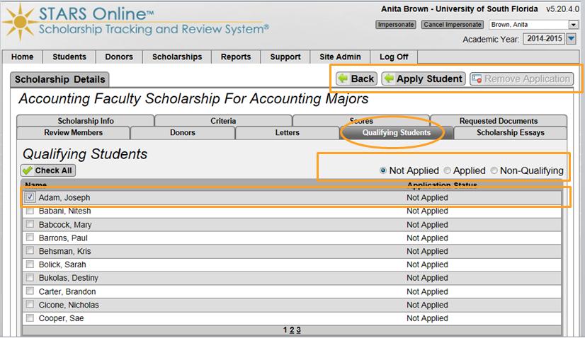 Using the Scholarship search find the appropriate scholarship.