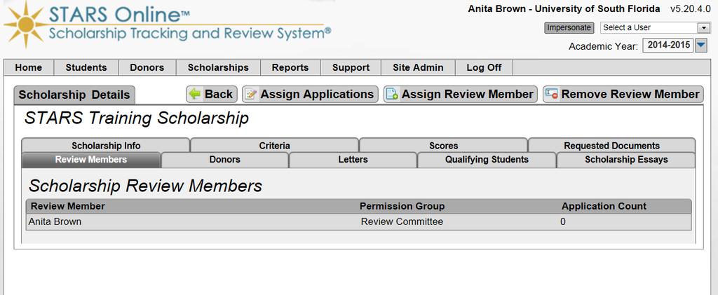 Review Member Review committee members must be assigned to a scholarship before he/she will be able to review