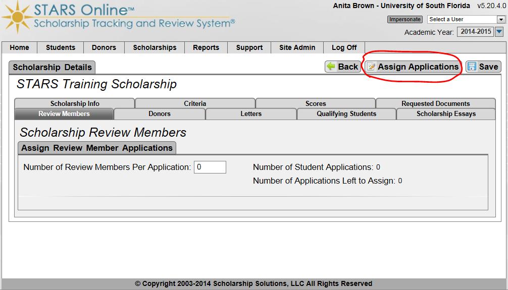 *NEW* Assign Scholarship Applications to Review Committee Members (RCM) Select the Assign Applications button. Assign Application Options: How many reviewers should score each application?