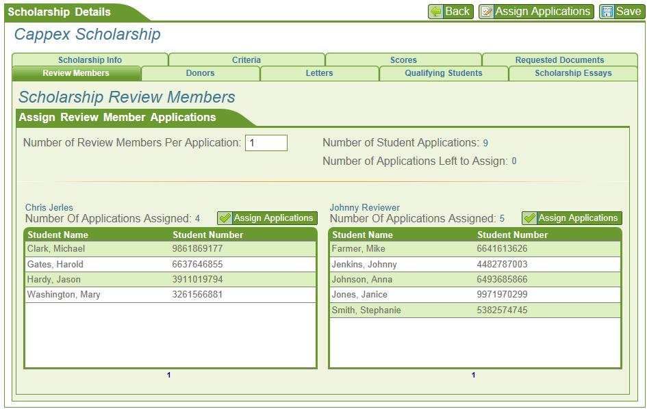 *NEW* Example of Assigning Scholarship Applications to RCMs In this example, the applications are divided between (2) reviewers by indicating a (1) in the field.