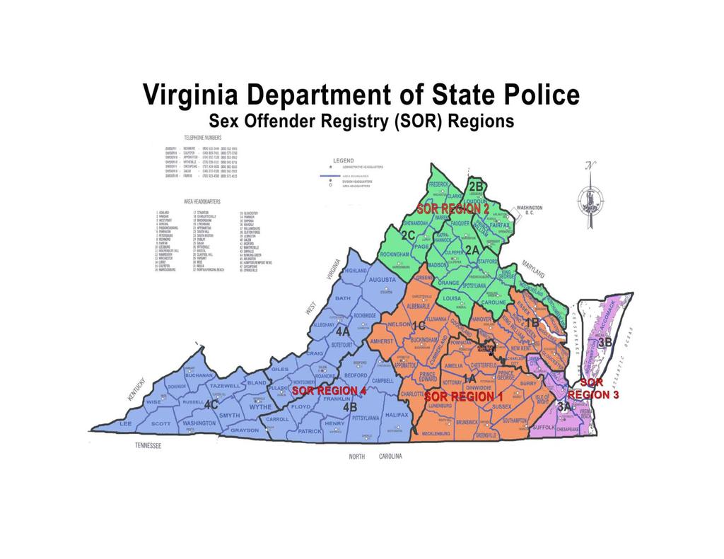 Virginia Department of State Police Sex Offender Registry (SOR) Regions l leplionenumilers ~I l*l»j1ui.u2mti D'IlJlIII a.tmi 0&:11001 I am f1fg./rfkw.ul/i In~J$lli11 _w_ ~.,. 'IIM'flU 01lUltollJl.