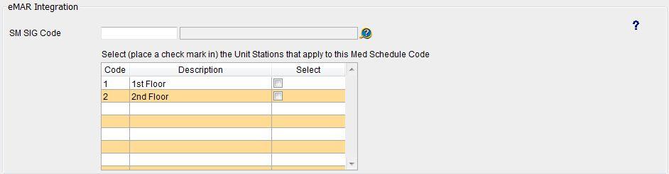 Assigning a Unit Station to a Med Schedule Code. If you only have one unit station, it will be checked by default.