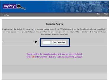 3. If you the Campaign Search screen, enter 0990 for the National Capital Area Campaign You will only see this screen if
