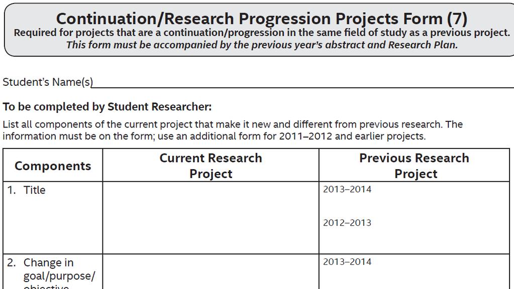 Form (7) Continuation/ Research Progression Attach previous year