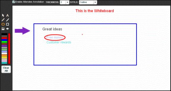 WEB CONFERENCING WHITEBOARD A whiteboard is like a blank slide that you can draw or write on using the provided annotation tools.