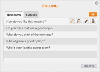 to ask again in another meeting. You can also download poll or survey results to a file. To poll your guests or to create poll questions or a survey, click the Poll button on the meeting toolbar.