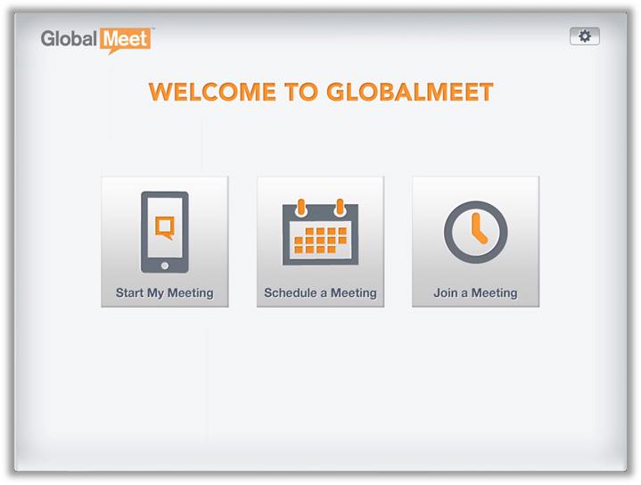 GLOBALMEET HD USING GLOBALMEET HD GLOBALMEET HOME SCREEN After you start the app, GlobalMeet displays the home screen. The home screen has four options. Settings 1.
