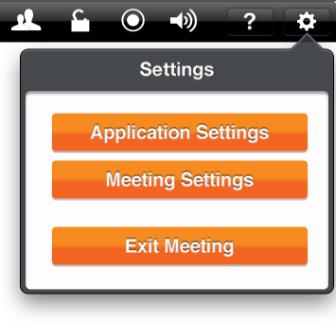 GLOBALMEET HD GLOBALMEET SETTINGS The Settings menu is available from the app s Home screen or on the meeting screen. Tap the gear button to open the Settings menu.