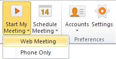 GLOBALMEET TOOLBAR START YOUR MEETING (WEB) When you start a meeting from the Outlook Toolbar, the toolbar opens a new browser window and signs you in to your meeting. STEP 1.