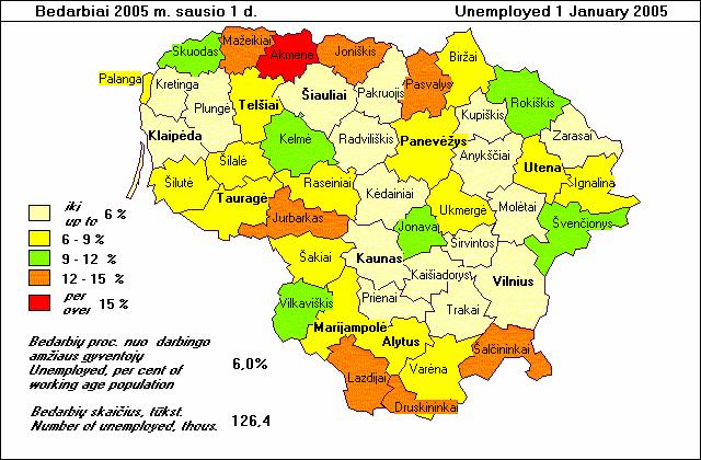 Figure 13 Regional unemployment, 2005 Šaltinis: Lietuvos darbo birža http://www.