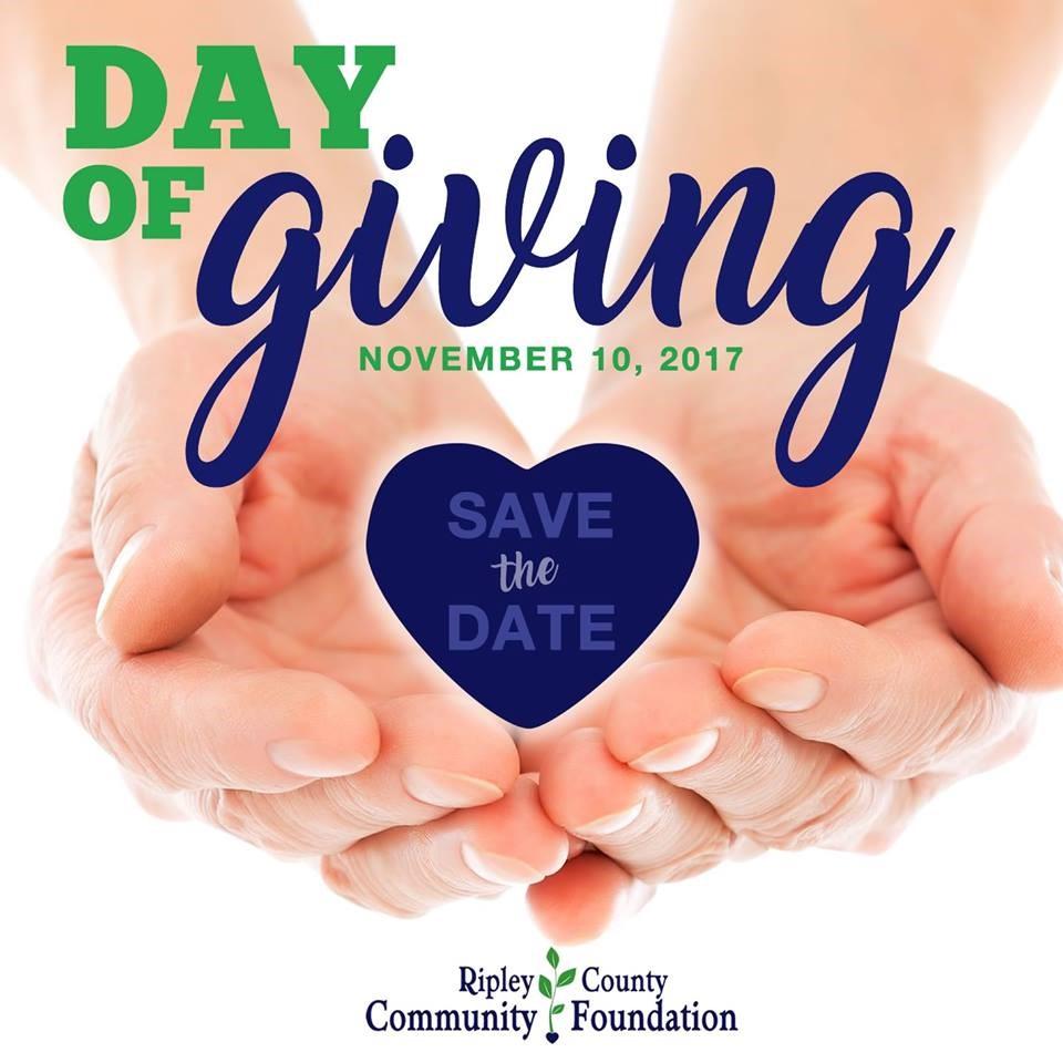 Day of Giving set for November 10 Ripley County Community Foundation will host their third annual Day of Giving on Friday, November 10.