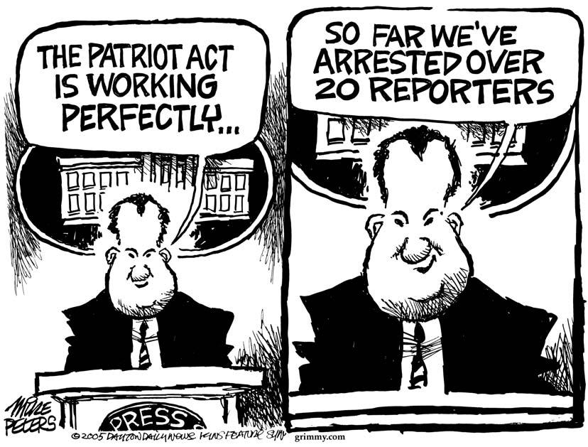 the endures What is the cartoonist s point of view of the Patriot Act?