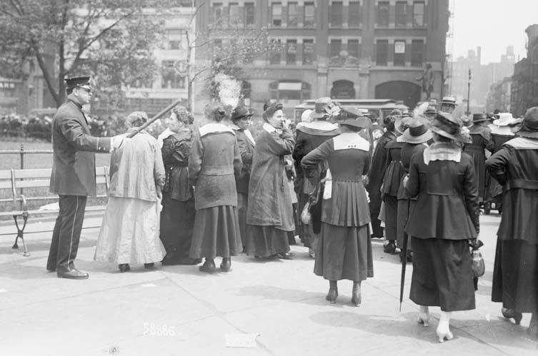 document e Policeman Clearing City Hall Park, 1917 Original caption: 6/16/1917 New York, NY 5,000 WOMEN IN CITY HALL REGISTRY RIOT.