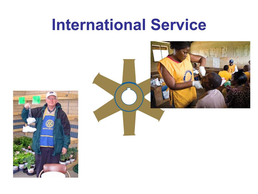 International Service is the avenue of service to those beyond this nation s boundaries. Rotary s humanitarian efforts encircle the globe, promoting world understanding and peace.
