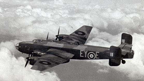 Davies and crew in front of Lancaster Halifax Plane Davies flew 46